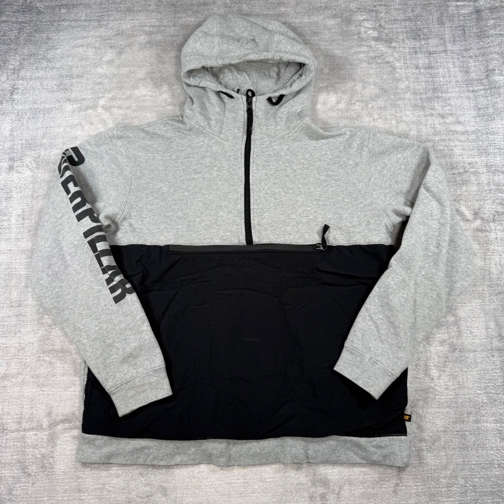 Caterpillar Sweatshirt Mens Large Gray Colorblock Sleeve Spellout Hoodie CAT